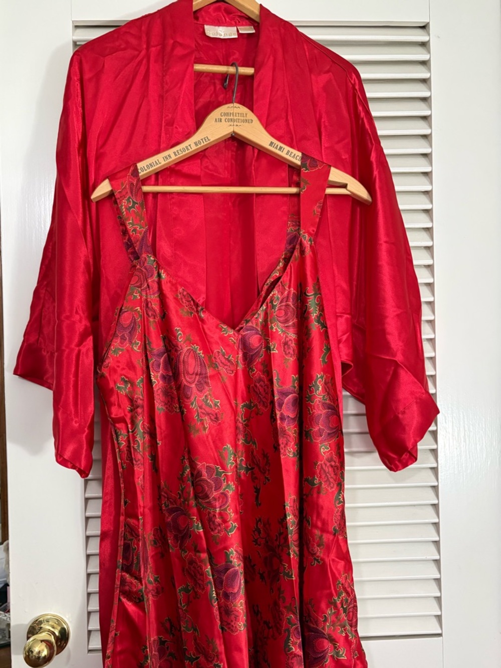 Red Satin Slip Dress and Matching Robe Set - Picture 3 of 8